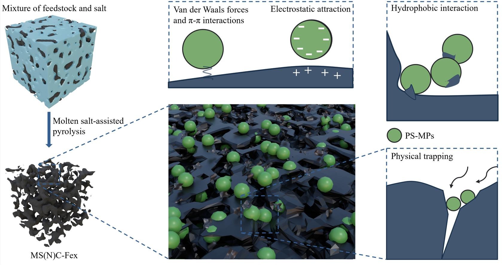 Microplastic removal using iron-nitrogen co-doped biocarbon